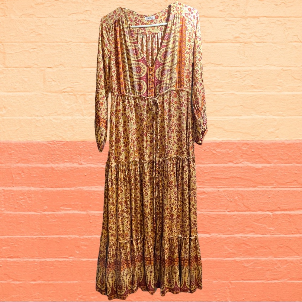 AURA | M | Amber Paisley Peasant Boho Dress EUC - Picture 4 of 16
